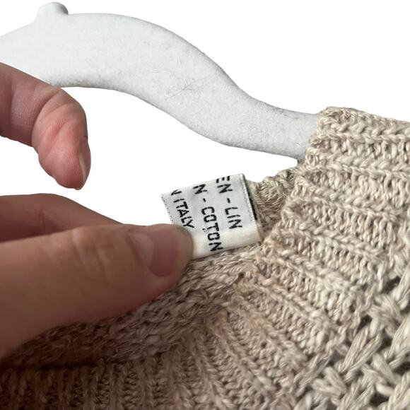 Umberto Ginocchietti Chunky Fisherman Knit Sweater Top Linen Coastal Beige Tan - Picture 8 of 10